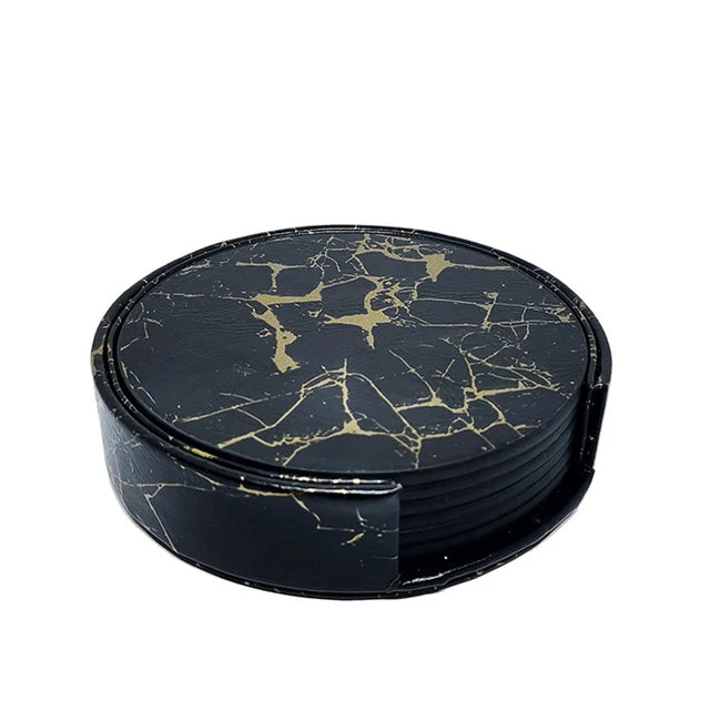 ElegantMarble - Leder Untersetzer Set