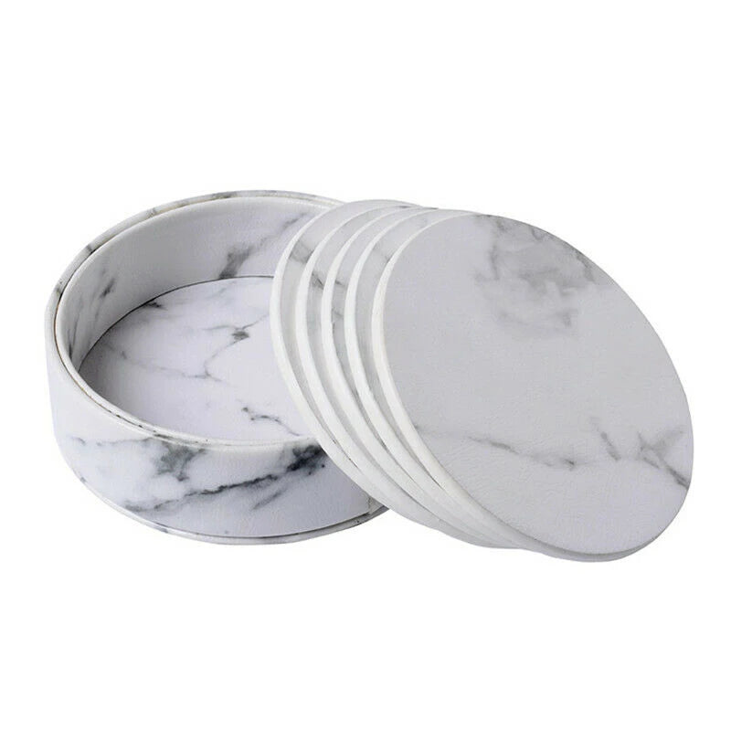 ElegantMarble - Leder Untersetzer Set