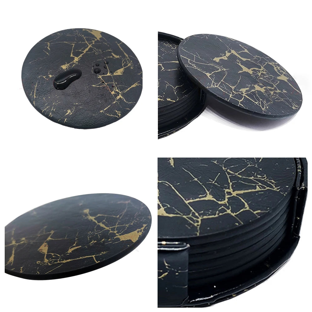 ElegantMarble - Leder Untersetzer Set